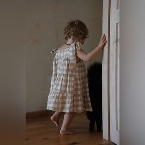 Girls Gingham Smocked Ruffle Dress